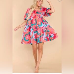 Alden Adair Trippy Floral Puff Sleeve Dress XS NWT